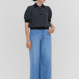 Marine Dot Puff Polo Knit