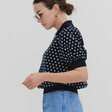 Marine Dot Puff Polo Knit