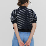 Marine Dot Puff Polo Knit