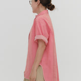Stand Collar Oversized Check Shirt
