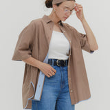 Stand Collar Oversized Check Shirt