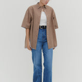 Stand Collar Oversized Check Shirt