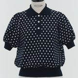 Marine Dot Puff Polo Knit