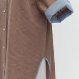 Stand Collar Oversized Check Shirt