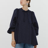 Dot Side Gathered Blouse
