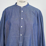 Denim Back Ribbon Gathered Blouse