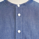 Denim Back Ribbon Gathered Blouse