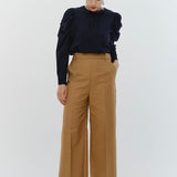 Tuck Shoulder Handsome Blouse Solid