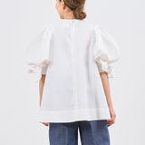 Heart Textured Cuff Ribbon Blouse