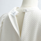 Heart Textured Cuff Ribbon Blouse