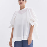 Heart Textured Cuff Ribbon Blouse