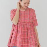 【yori】Check Flared Blouse