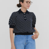 Marine Dot Puff Polo Knit