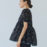 【yori】Lame Clover Puff Sleeve Blouse