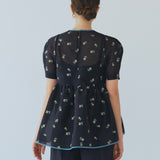 【yori】Lame Clover Puff Sleeve Blouse