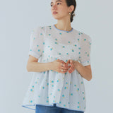 【yori】Lame Clover Puff Sleeve Blouse