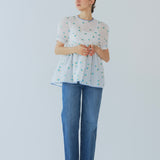 【yori】Lame Clover Puff Sleeve Blouse