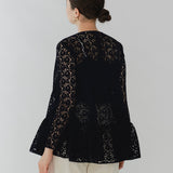 Flocked Lace Tiered Blouse