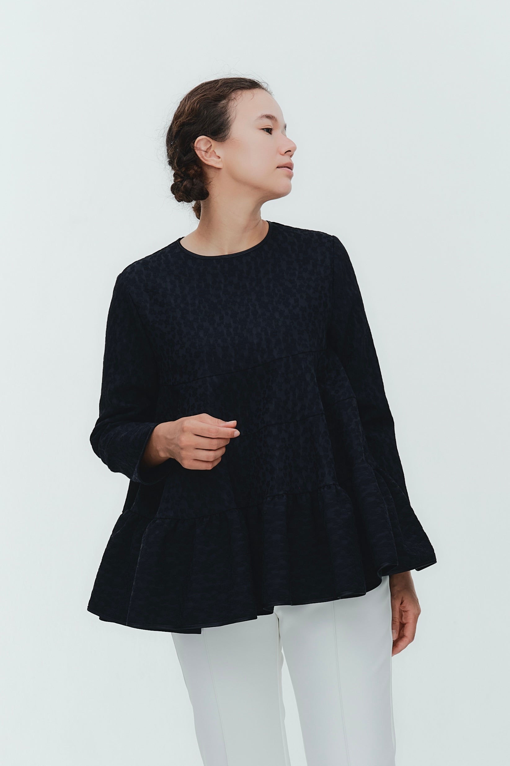 Floral Jacquard Tiered Blouse
