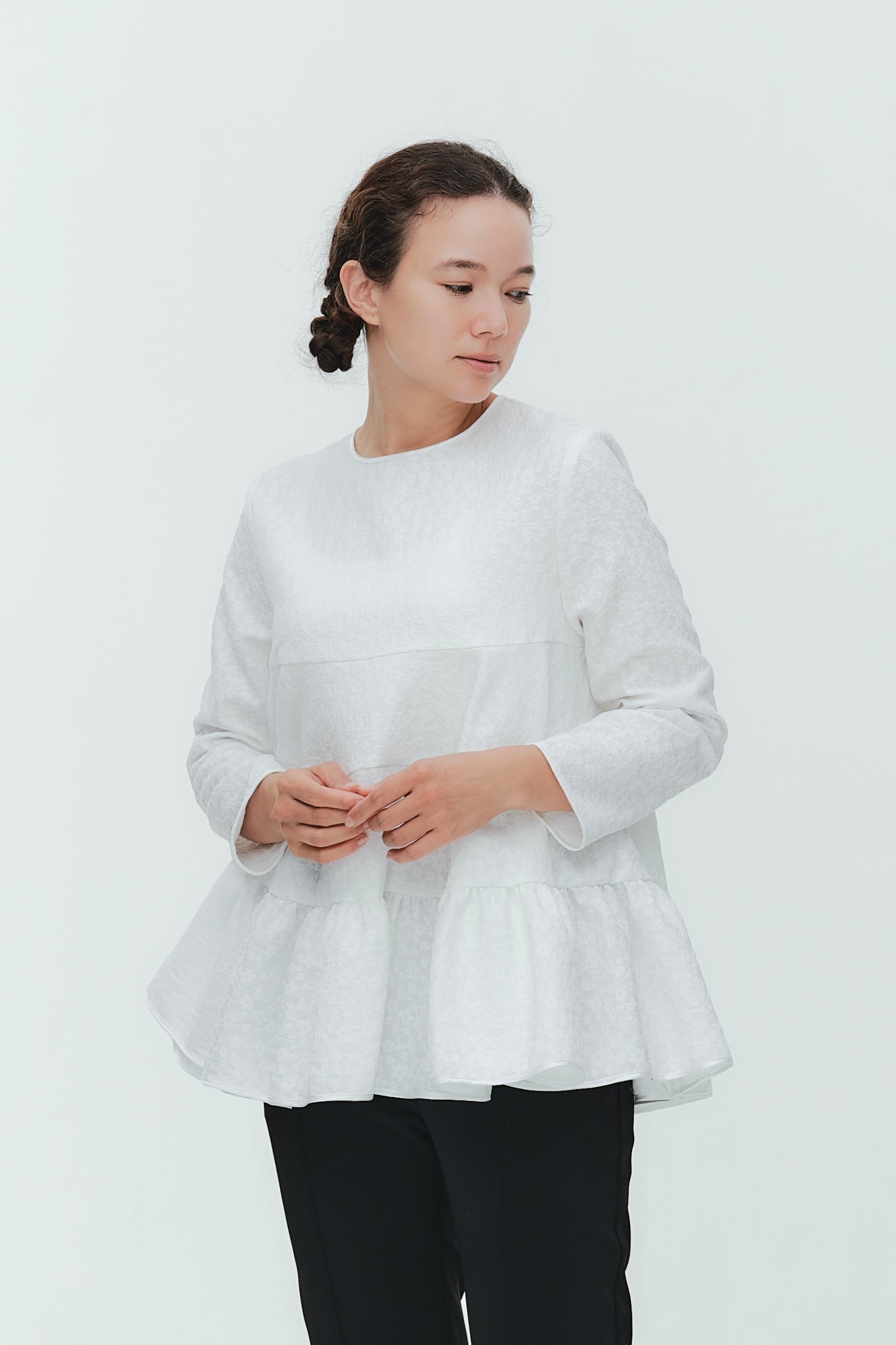 Floral Jacquard Tiered Blouse