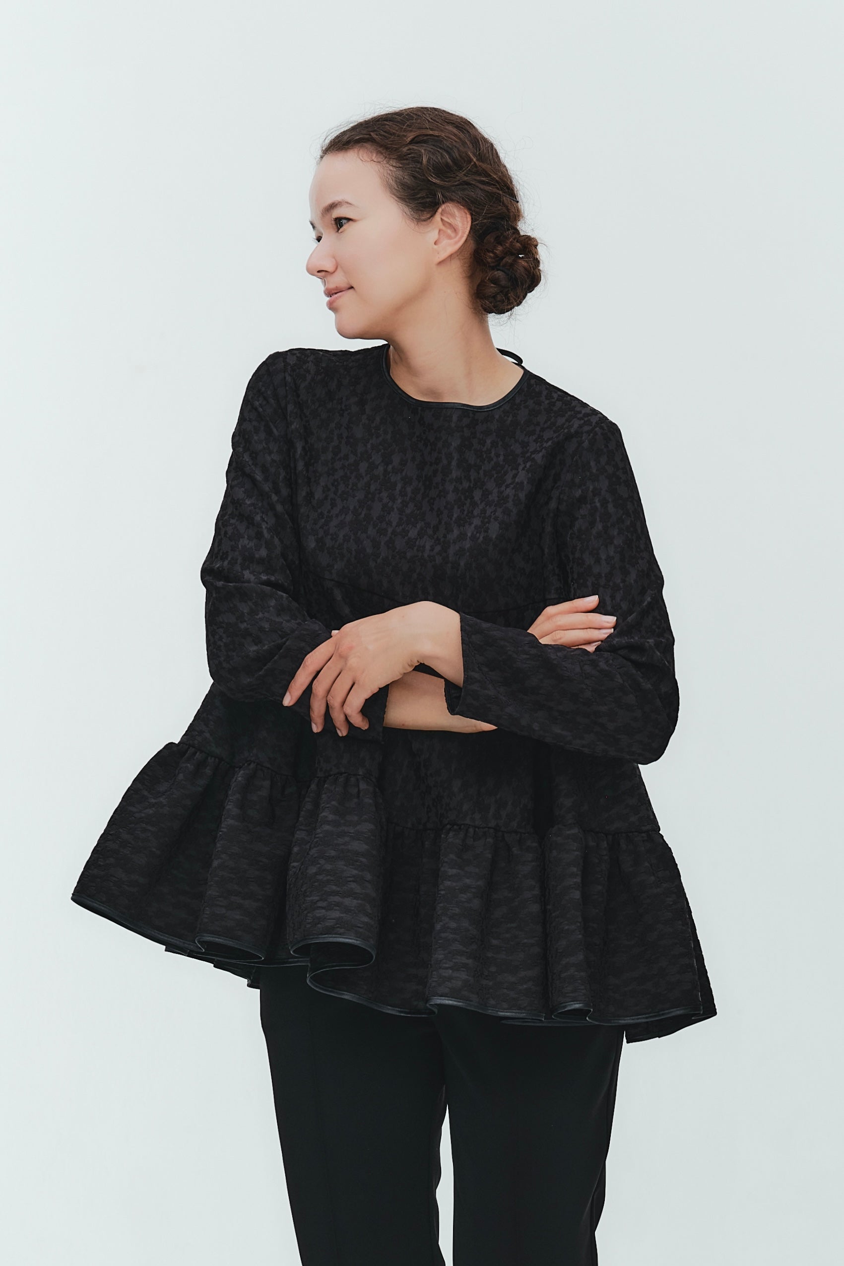 Floral Jacquard Tiered Blouse