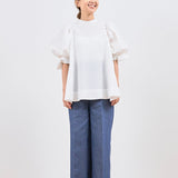Heart Textured Cuff Ribbon Blouse