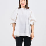 Heart Textured Cuff Ribbon Blouse