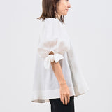 Heart Textured Cuff Ribbon Blouse
