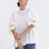 Heart Textured Cuff Ribbon Blouse