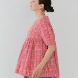 【yori】Check Flared Blouse