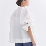 Heart Textured Cuff Ribbon Blouse