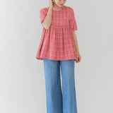 【yori】Check Flared Blouse