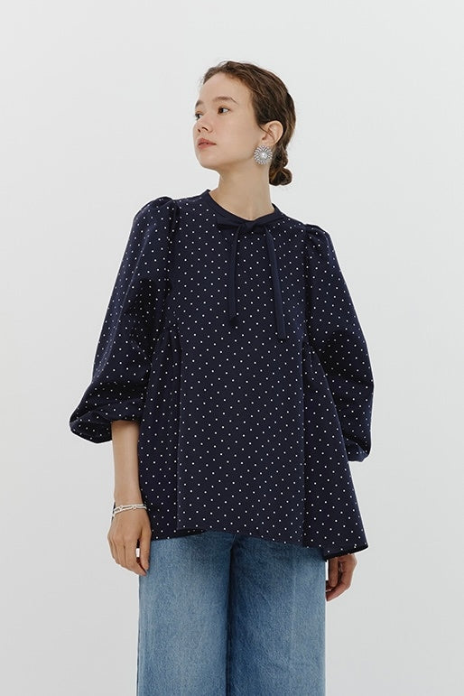 Dot Side Gathered Blouse