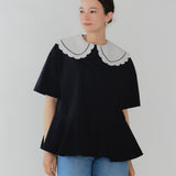 Scalloped Hem Flare Tricot Top