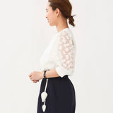 Lilac Jacquard Puff Sleeve Top