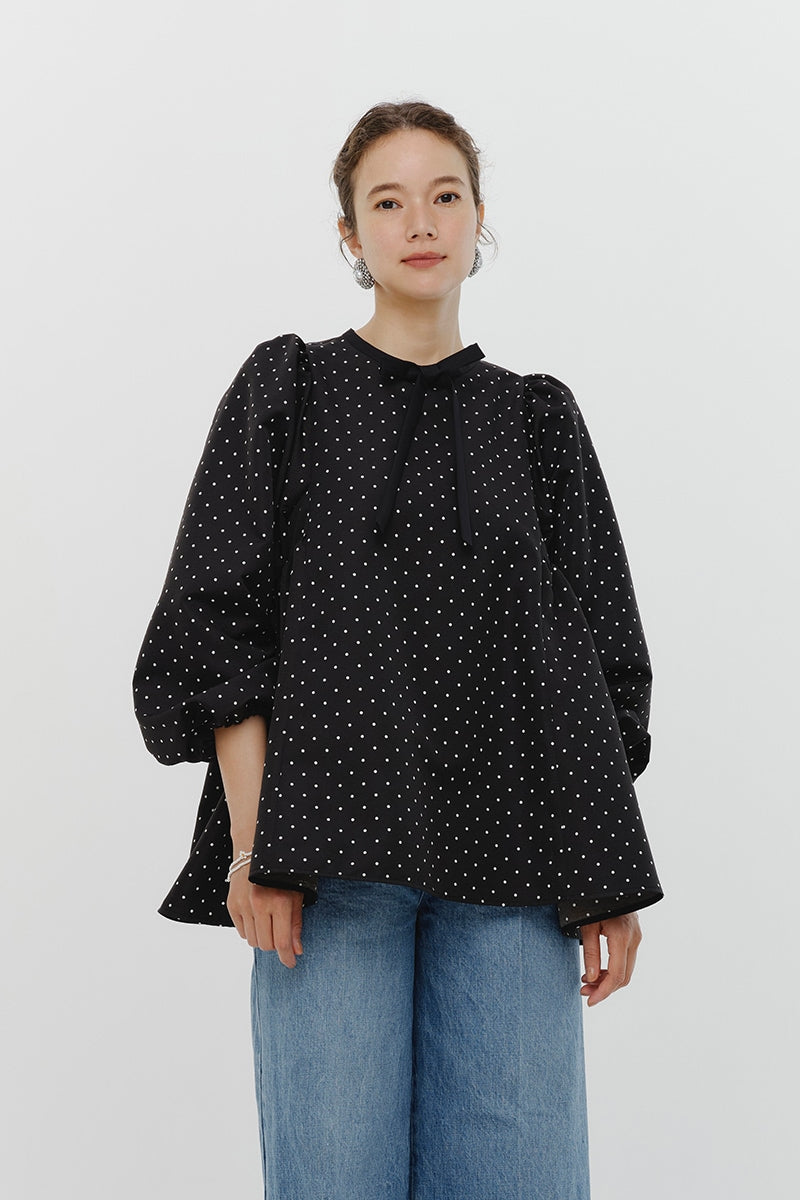 Dot Side Gathered Blouse