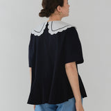 Scalloped Hem Flare Tricot Top