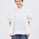 Heart Textured Cuff Ribbon Blouse