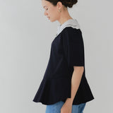 Scalloped Hem Flare Tricot Top
