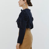Tuck Shoulder Handsome Blouse Solid