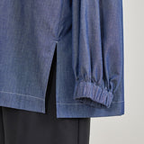 Denim Back Ribbon Gathered Blouse