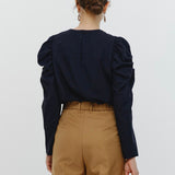 Tuck Shoulder Handsome Blouse Solid