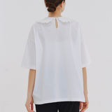 Flocked Dot Round Collar Tee