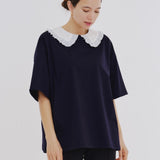 Flocked Dot Round Collar Tee