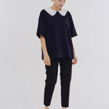 Flocked Dot Round Collar Tee